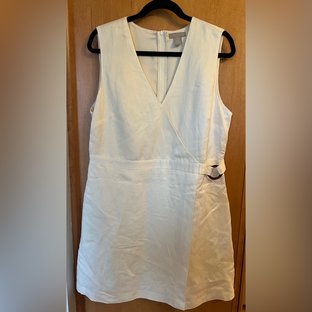 H&M White V-Neck Sleeveless Wrap-Style Dress